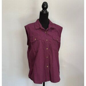 Women’s 2XL Sleeveless Button-Up Maroon Shirt With Pockets 100% Cotton Casual To